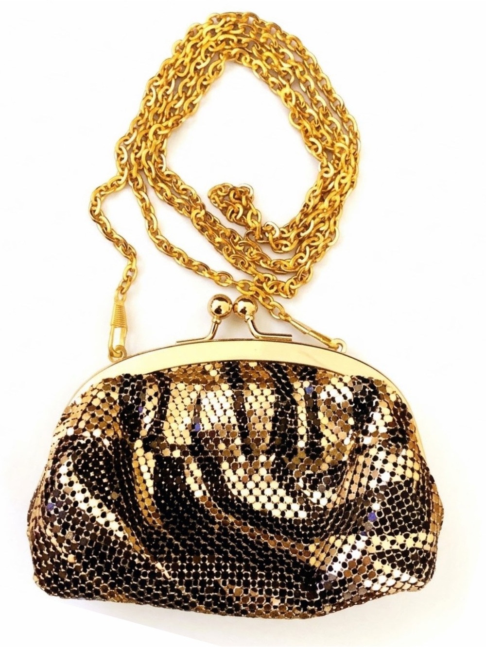 URBAN EXPRESSIONS animal print metallic mesh evening bag black gold vegan NWT